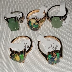 Reseller Lot Of 5 Rings NWT Assorted Sizes Bluegreen Stones plated